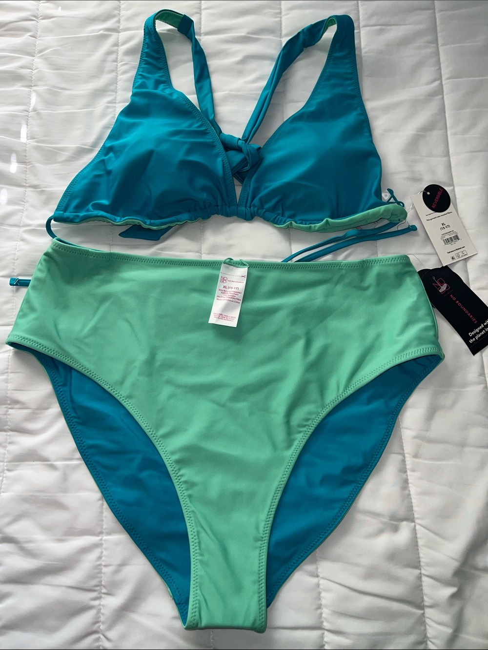 NOBO Reversible Teal & Mint High-Waist Bikini Set Size XL (15-17) NWT